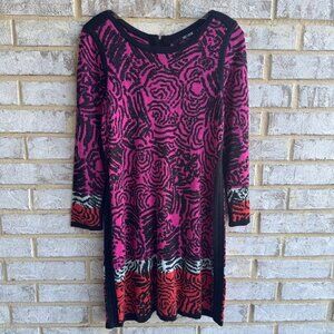 Nic + Zoe Long Sleeve Round Neck Abstract Sunflower Sweater Dress Size M